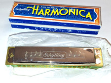 Vintage Schylling Harmonica Green Metal 16 Hole in Original Box Fun to Play