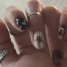 24PCS Spider Press-On Nails - Burgundy Glossy Square Halloween