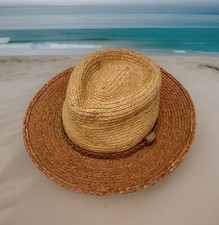 Scala Raffia Straw Outback Gambler S/M Two Tone Beach Safari Hat Unisex