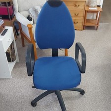 Blue Fabric Task Office Chair, Padded Arms & Seat, Swivel, Wheels, Height Adj
