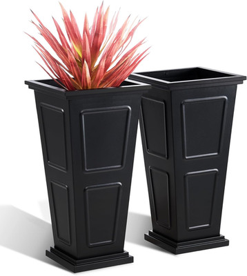 26'' Black Metallic Planter Set of 2 with Drainage for Outdoor Use