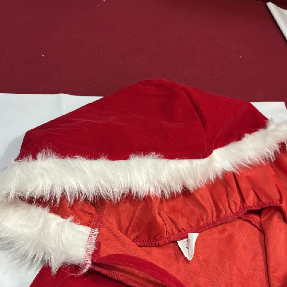 CAPA DE TERCIOPELO ROJO CON CAPUCHA Navidad Blanco PIEL ADORNO Puff Ball Corbatas Colgantes SANTA NIÑA S Foto 3 de 4