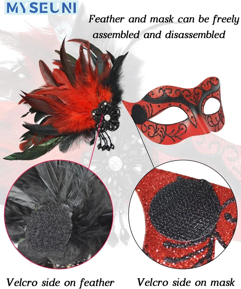 MYSEUNI 2024 Neue Maskerade-Maske für Frauen mit Federn – venezianische - Bild 4 von 4