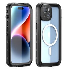 Magnetic Case For iPhone 15 w/Screen Protector Full Body Waterproof Cover Black