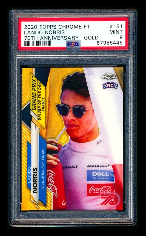 2020 Topps Chrome F1 #161 Lando Norris RC 70th Anniversary Gold Refractor PSA 9