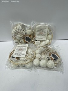 White Beige Wool Pom Pom Hanging Mobile Baby Crib Decor Set Birth To 5