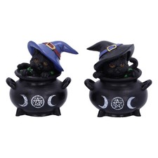 Nemesis Now Hubble and Bubble Witches Familiar Black Cat and Cauldron Figurines,