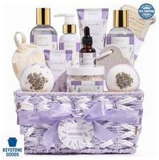 Spa Gift Basket for Women Lavender Bath Set 12 Piece Self Care Kit with Body