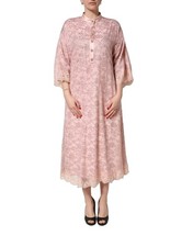 Dolce & Gabbana Pink Corded Floral Lace Kaftan Midi Women's Dress