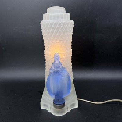 Skyscraper Lamp Art Deco Lady In Blue Satin Rocket Glass Lamp