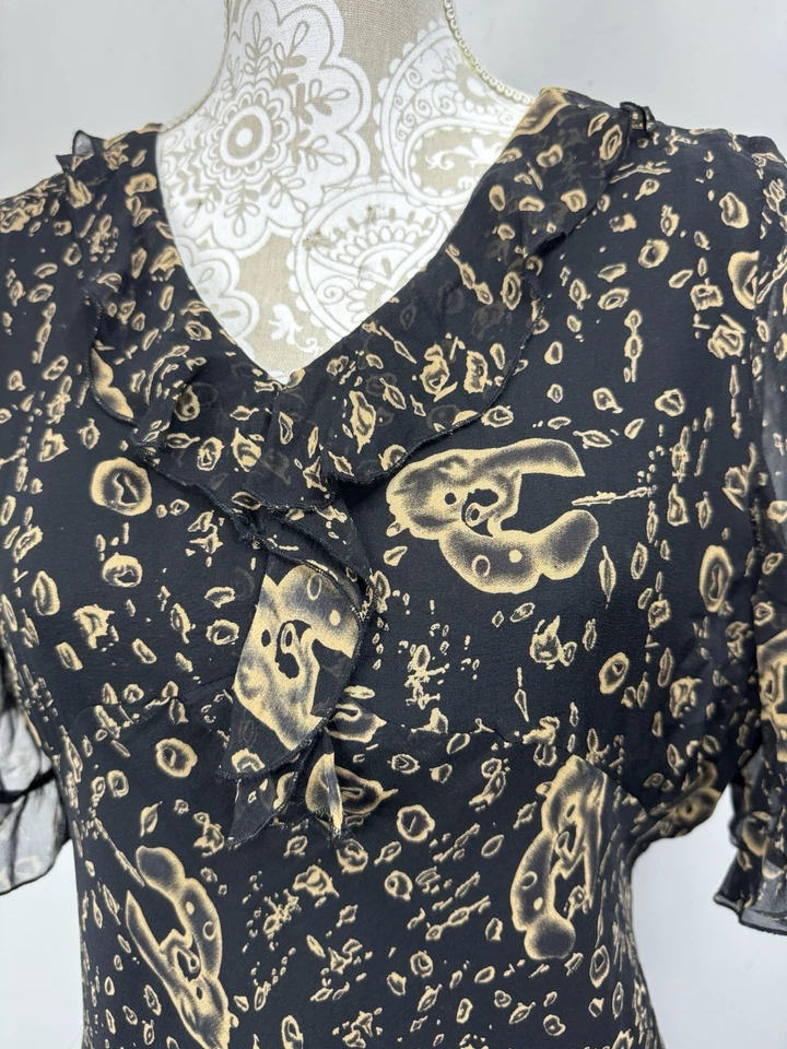 Vestido Babydoll Vintage Y2K Lapislázuli Talla Grande 100% Seda Negro Hada Coqueta Foto 3 de 4