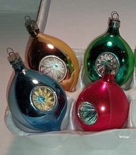 4 Vintage MADE IN POLAND Mercury Glass DOUBLE INDENTS 3  TEARDROPS 1960s $6Ship