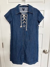 J.Crew Factory Denim Lace-Up Dress Size 6 Chambray Mini Style CK005 NWT.