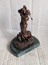 Vintage Female Golfer Trophy Figurine Bronzed Metal Green Marble Base VGC