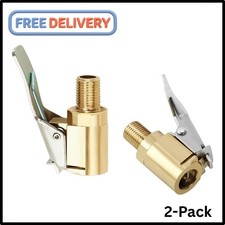 2-Pack Brass Tire Air Chuck, Locking Quick Connect Inflator Hose Adapter, No Lea
