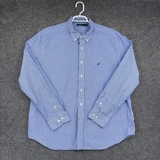 Nautica Shirt Mens 2XL Blue Stripe Long Sleeve Button Down Cotton Casual Top