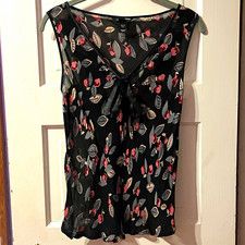H M Black Mesh Floral Blouse with Satin Ribbon