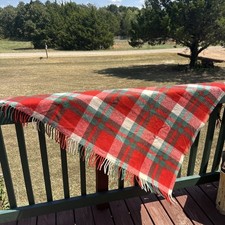 Troy Robe Vintage Wool Throw/Blanket Fall Spice Orange/Brown Plaid 60 x 50