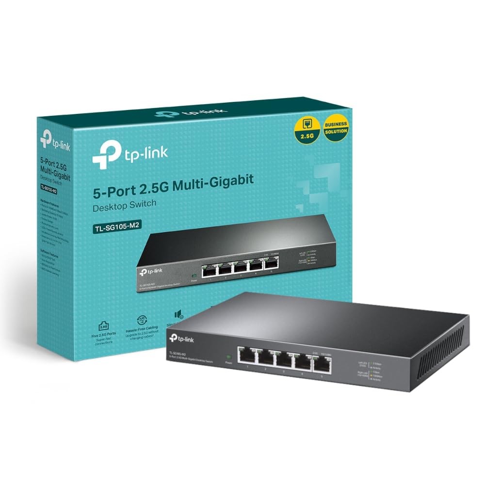 TPLink TLSG105M2 5Port 2.5Gbps Network Switch, Desktop & WallMounting, Plug a...