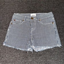 Hudson Denim Shorts Girls 12 Youth Blue White Striped Stretch Raw Hem Summer
