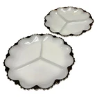 2 Anchor Hocking Fire King Milk Glass Divided Plate Relish Trays Gold Trim Vtg