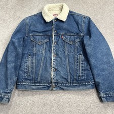 Vintage Levi s Trucker Jacket 40R Cotton Denim Sherpa Lined Blue Jean Rivet Snap