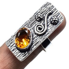 Citrine Gemstone Handmade 925 Sterling Silver Jewelry Ring Size 8 US