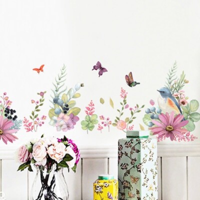 Removable Flower Decal Butterfly Wall Sticker Garden Grass Art Bedroom Home Deco
