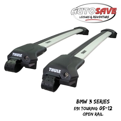 Thule WingBar Edge Silver Roof Bars BMW 3 Series E91 Touring 05-12 Open Rails