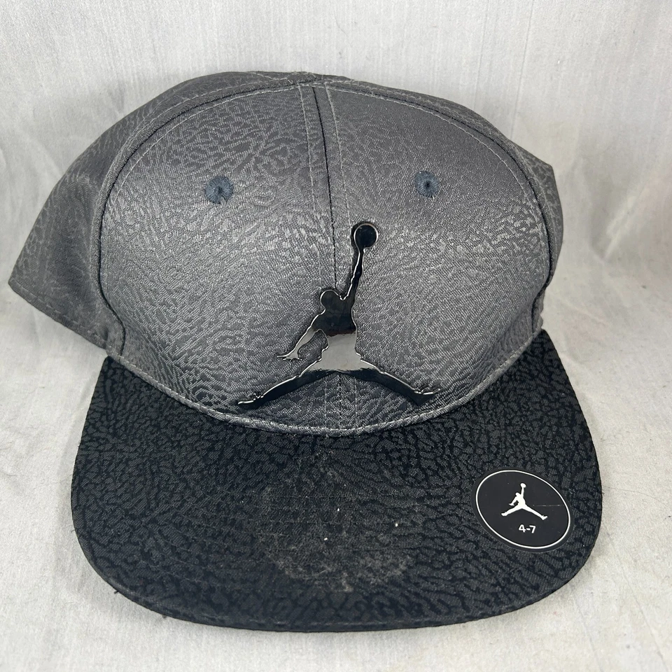 JUMPMAN LOGO MICHAEL JORDAN GREY TEXTURED BLACK BILL YOUTH 4-7 SNAPBACK HAT CAP - Image 2 of 4