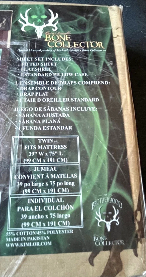 Michael Waddell's Bone Collector TWIN sheet Set 39" W x 75" L Skull Logo NIP - Image 2 of 4