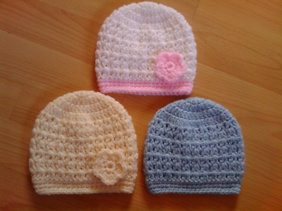 Handarbeit handgehäkelt Baby Unisex V-Stitch Beanie Mütze versch. Farben Acryl