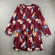 Old Navy Lace Up Pintuck Burgundy Floral Prairie Dress Sz M Cottagecore Rayon