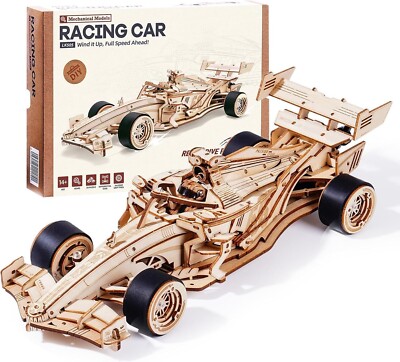 ROKR DIY Mechanical Racing Car Model Kit Wooden 3D Puzzle Building Toy Xmas Gift