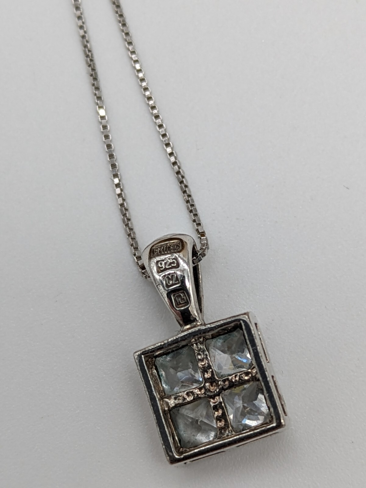 Sterling Silver .925 Small Unique 4 Stone Pendant And 18"Chain eBay