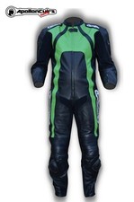 § DESTOCKAGE § COMBINAISON MOTO CUIR PISTE OU ROUTE NOIR ET VERT TAILLE XL