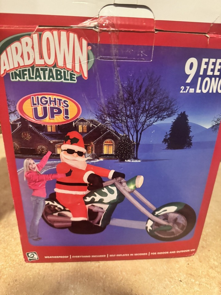 Airblown Gemmy 9’ Santa Chopper Motorcycle Lighted Christmas inflatable
