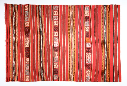 One of a Kind Beautiful vivid Color Tones with Striped Design vintage Area Kilim