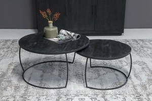 2er Set Couchtisch Emma Schwarz Rund Metall Mango Satztische Beistelltisch Ebay