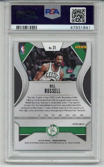 2019 PANINI PRIZM FAST BREAK PRIZM #21 BILL RUSSELL CARD CELTICS PSA 10 LOW POP view 2
