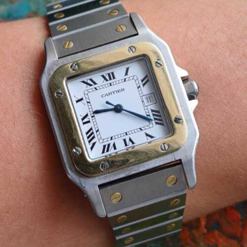 CARTIER TANK SANTOS JUMBO DATE CIRCA 1970 STEEL & GOLD 30x30MM AUTOMATIC #5694 - Picture 1 of 24