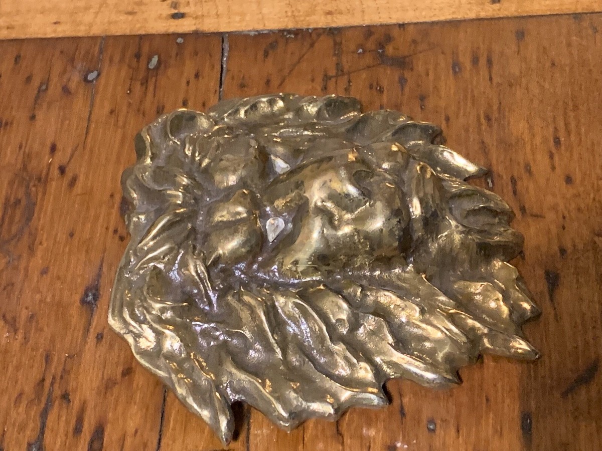 Vtg Large Brass Lionhead Buckle, Virginia Vogl Vintage Virginia Vogl Design Brass Lion Head Buckle Crystals  main image 2