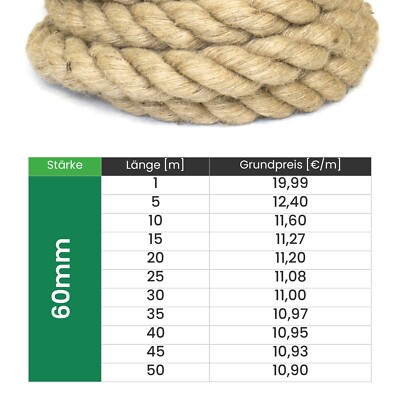 JUTESEIL ab 6 bis 60mm Hanfseil Tauwerk Kordel Natur Rope Dickes Naturhanf Tau