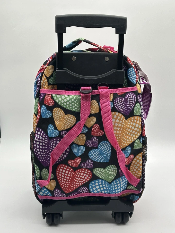ROCKLAND ROLLING BACKPACK School Bag Travel Luggage Mesh Pockets New Heart 17″ - Image 4 of 4