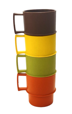 Vtg Tupperware Stackable Cups Harvest Orange Brown Green Yellow 1312 Set of 4