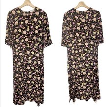 NWT Loft Floral Midi Dress Short Sleeves Black Sz 10 Petite 