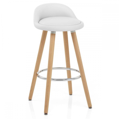 Auction *Set of Two* Jive Wooden White Faux Leather Bar Stool (PTR270