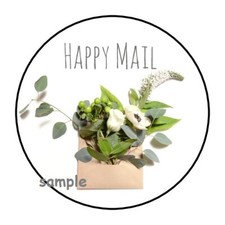 30 HAPPY MAIL ENVELOPE SEALS LABELS STICKERS 1.5" ROUND FOLIAGE FLOWERS GIFTS