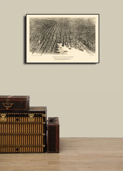 1912 Baltimore, Maryland Vintage Antigo Mapa Panorâmico da Cidade - 16x24 - Imagem 3 de 4