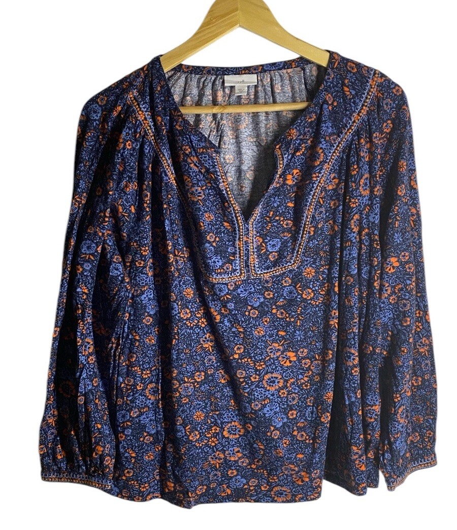 J Jill Embroidered Floral Long Sleeve Blouse for Women Size XL